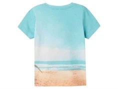 Kortærmet T-shirt bagfra med print af en dinosaurus på stranden med surf boards 13243296 cockatoo